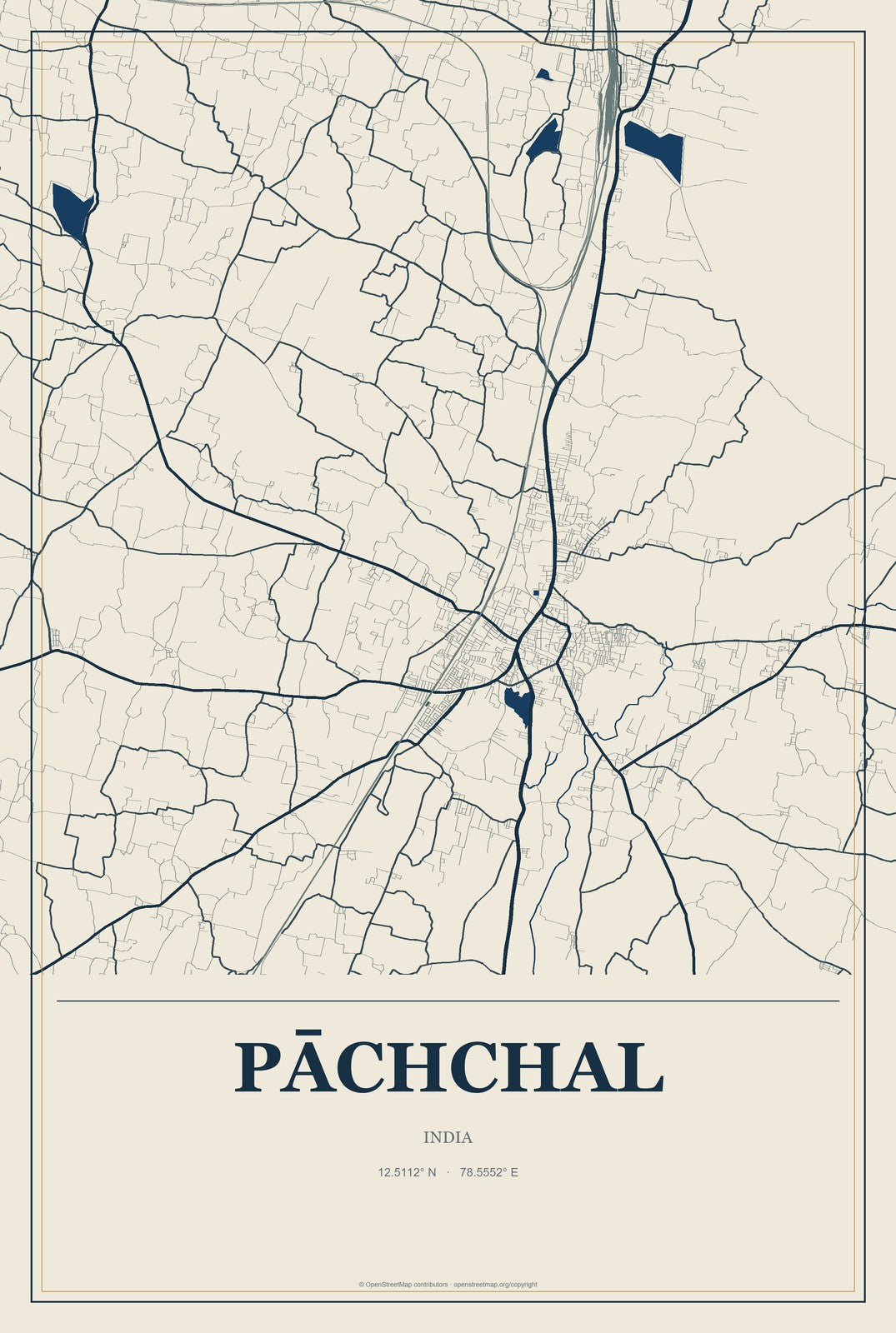 Pāchchal, India City Map Aluminum Sign in Coastal Cutout style