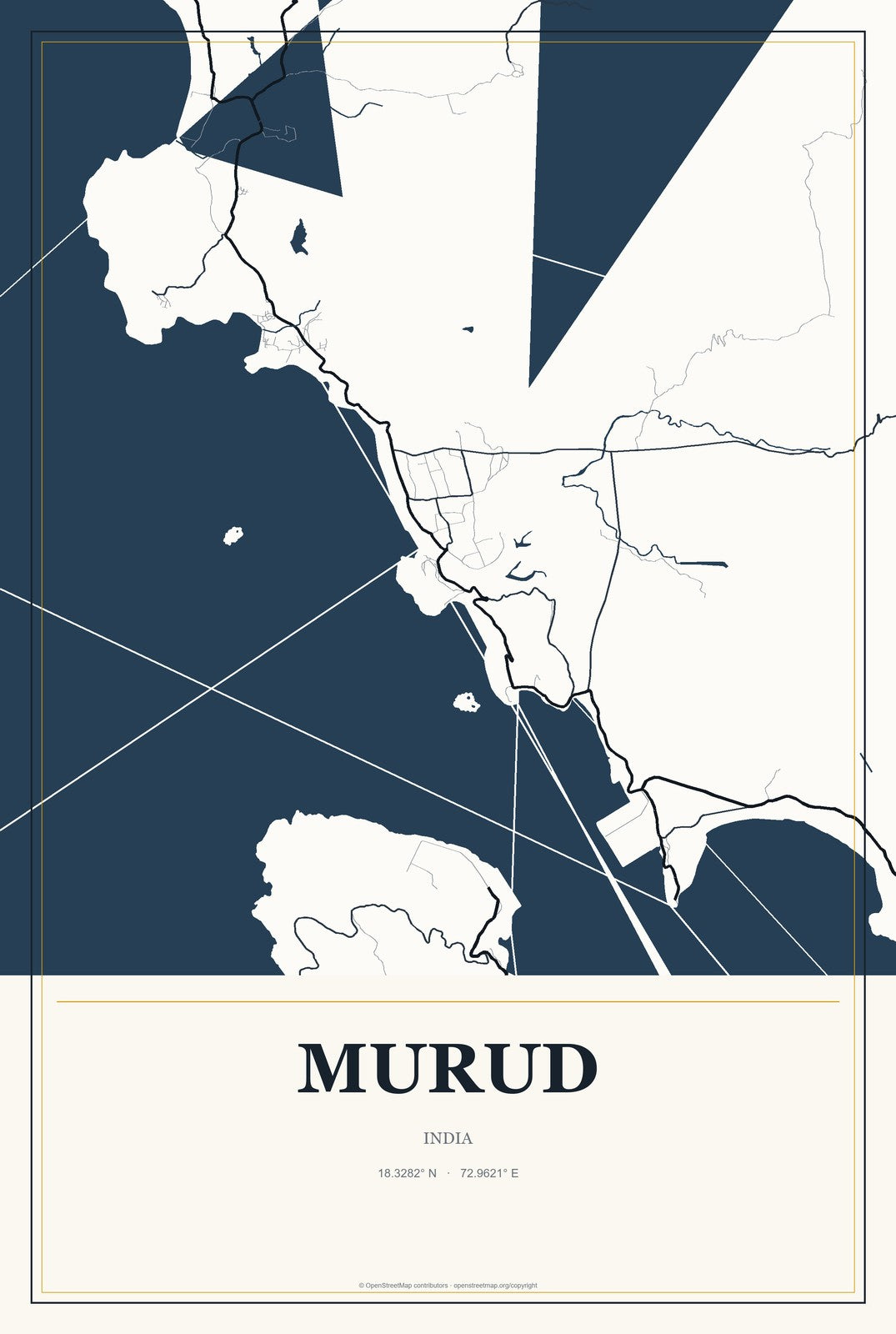 Murud, India City Map Aluminum Sign in Citrine Modern style