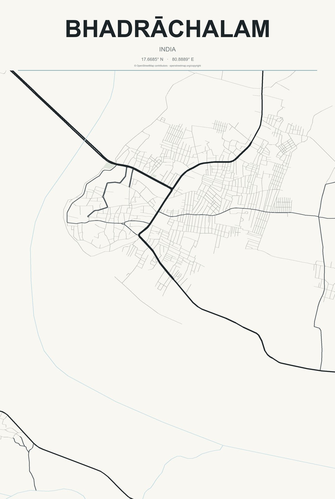 Bhadrāchalam, India City Map Aluminum Sign in Headline Atlas style