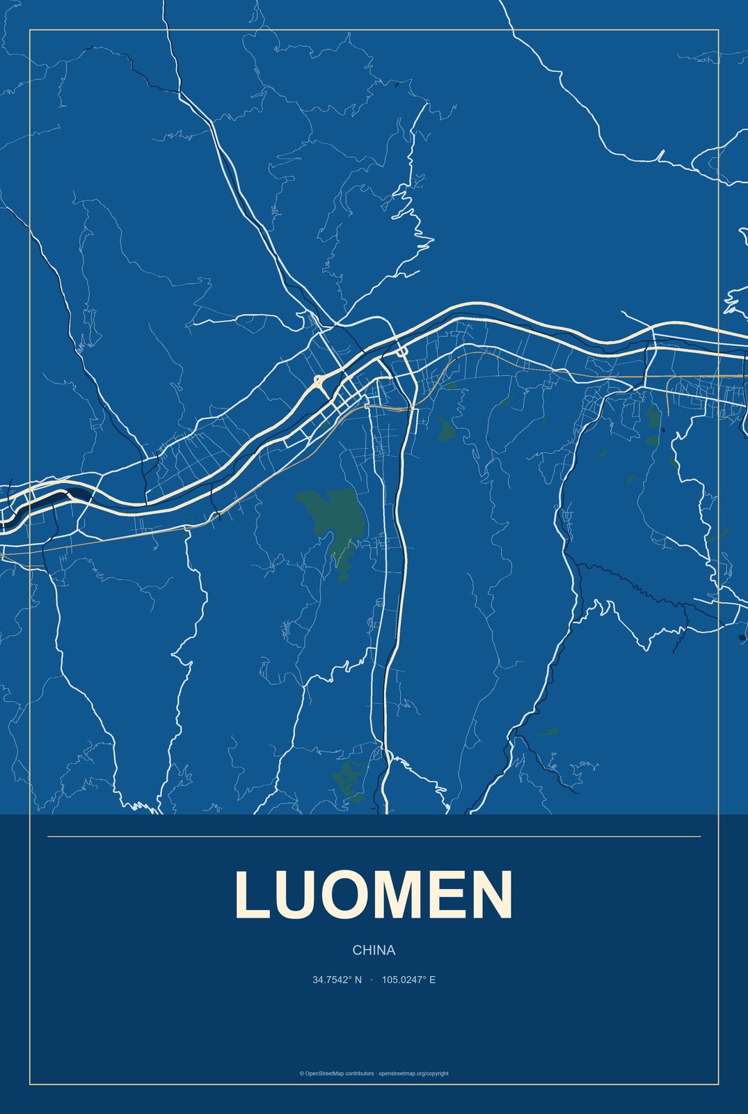 Luomen, China City Map Aluminum Sign in Harbor Cobalt style