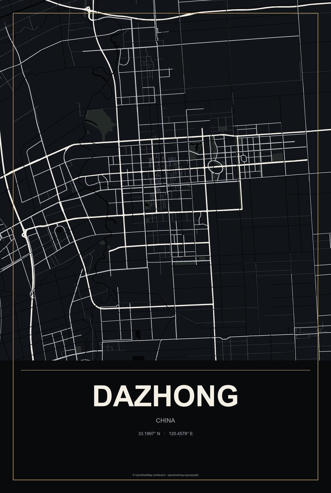 Dazhong, China City Map Aluminum Sign in Metropolitan Noir style