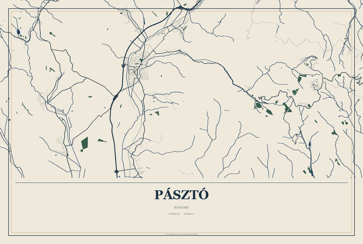 Pásztó, Hungary City Map Aluminum Sign in Coastal Cutout style