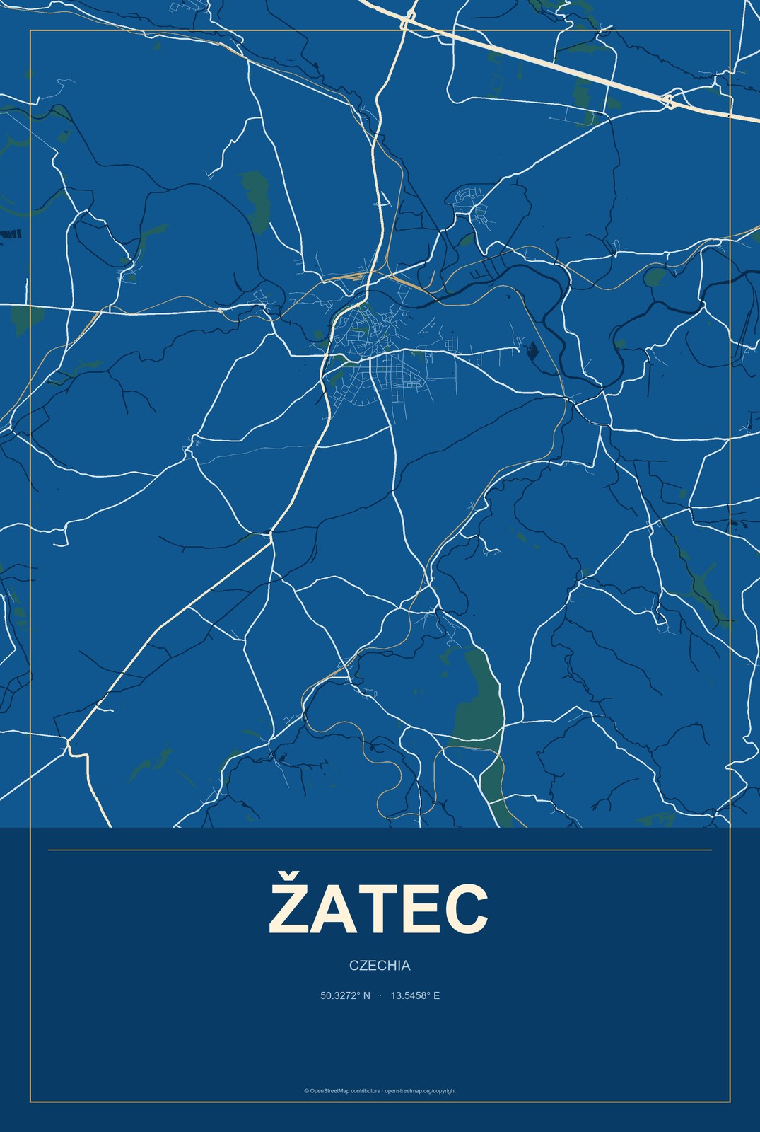 Žatec, Czechia City Map Aluminum Sign in Harbor Cobalt style