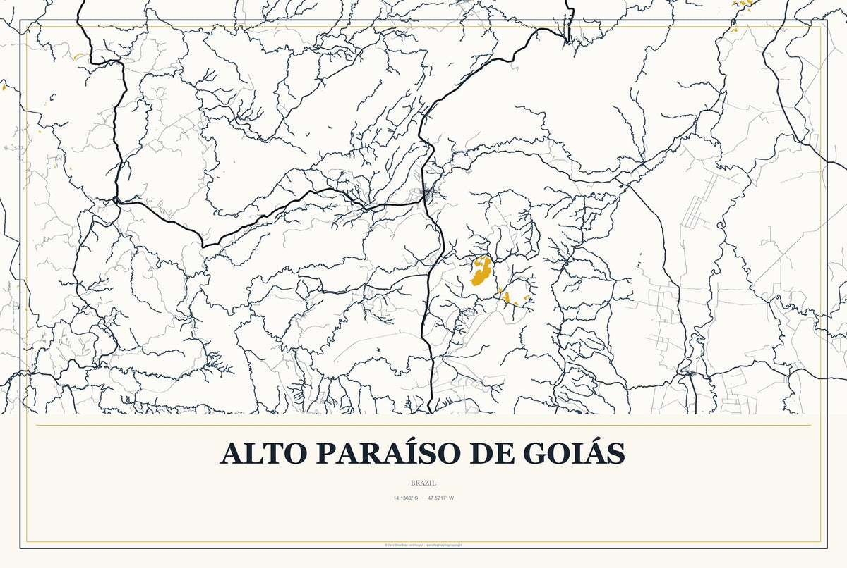 Alto Paraíso de Goiás, Brazil City Map Aluminum Sign in Citrine Modern style
