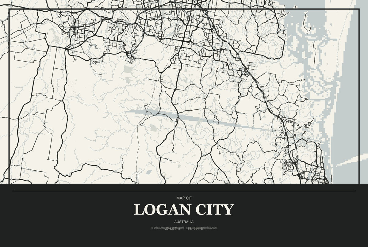 Logan City, Australia City Map Aluminum Sign in Museum Plaque style