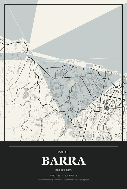 Barra, Philippines City Map Aluminum Sign in Museum Plaque style