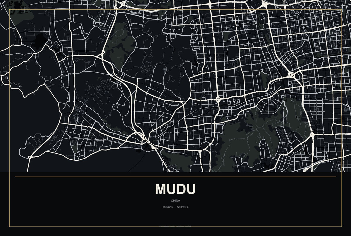 Mudu, China City Map Aluminum Sign in Metropolitan Noir style