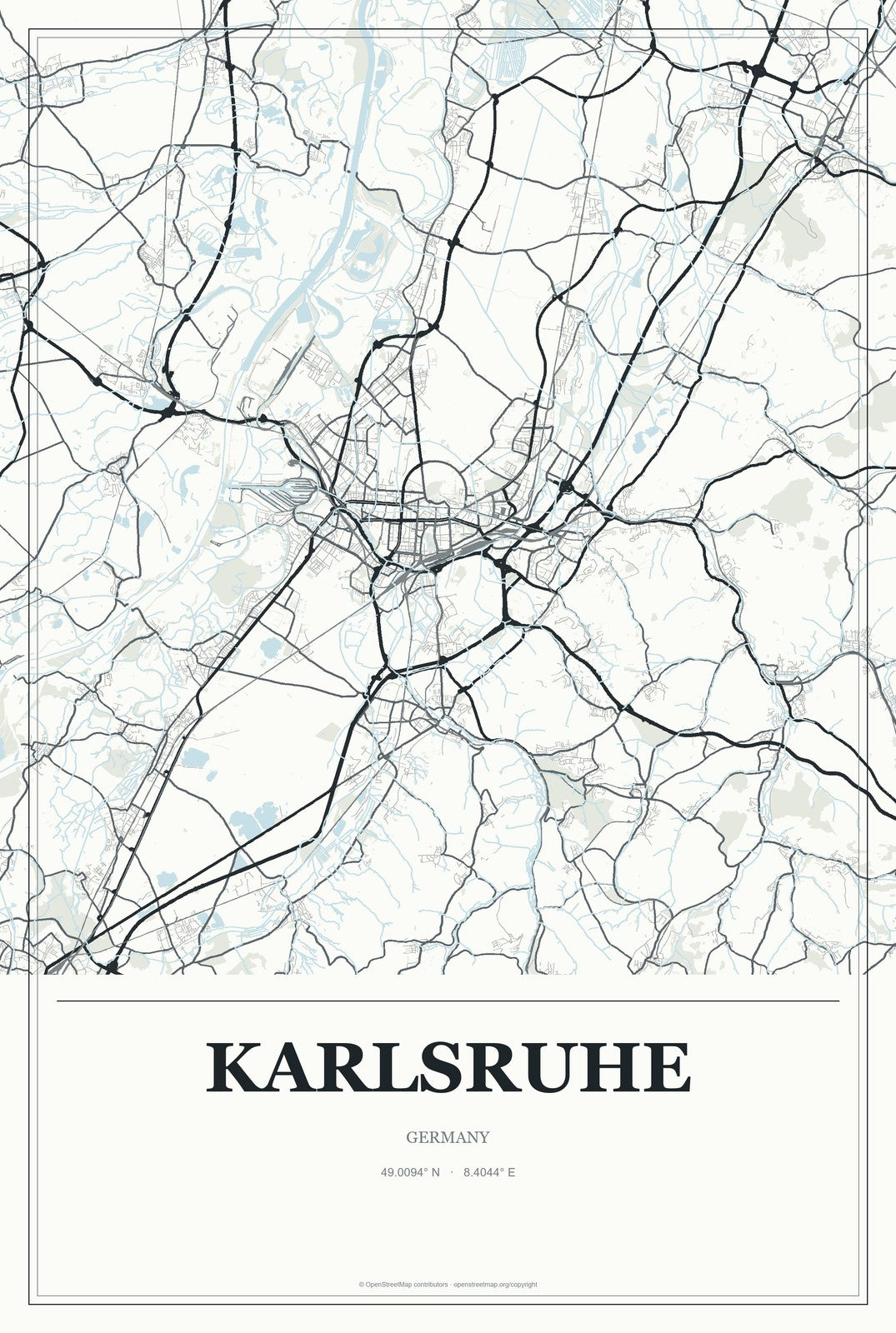 Karlsruhe, Germany City Map Aluminum Sign in Gallery Air style