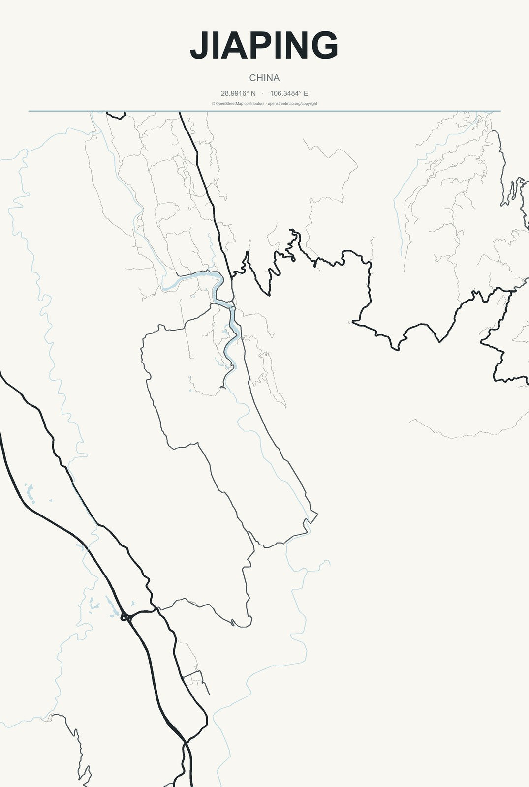 Jiaping, China City Map Aluminum Sign in Headline Atlas style
