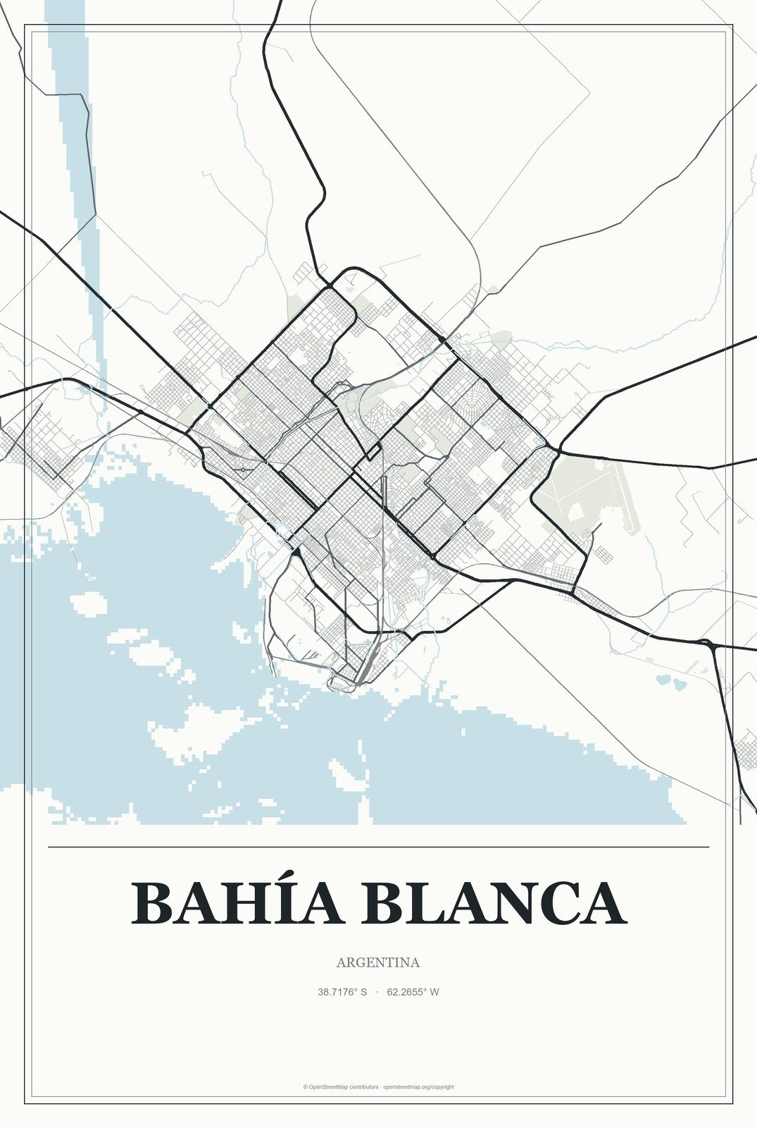 Bahía Blanca, Argentina City Map Aluminum Sign in Gallery Air style