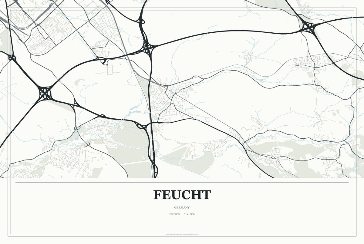 Feucht, Germany City Map Aluminum Sign in Gallery Air style