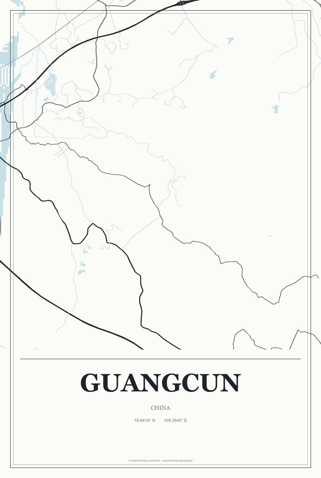 Guangcun, China City Map Aluminum Sign in Gallery Air style