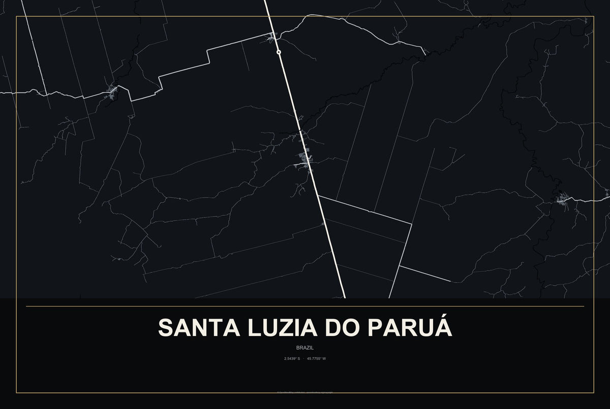 Santa Luzia do Paruá, Brazil City Map Aluminum Sign in Metropolitan Noir style