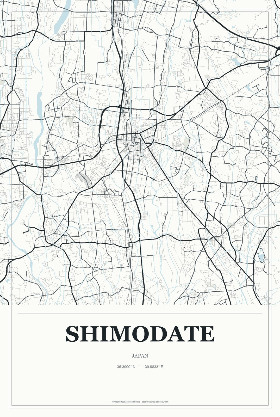 Shimodate, Japan City Map Aluminum Sign in Gallery Air style