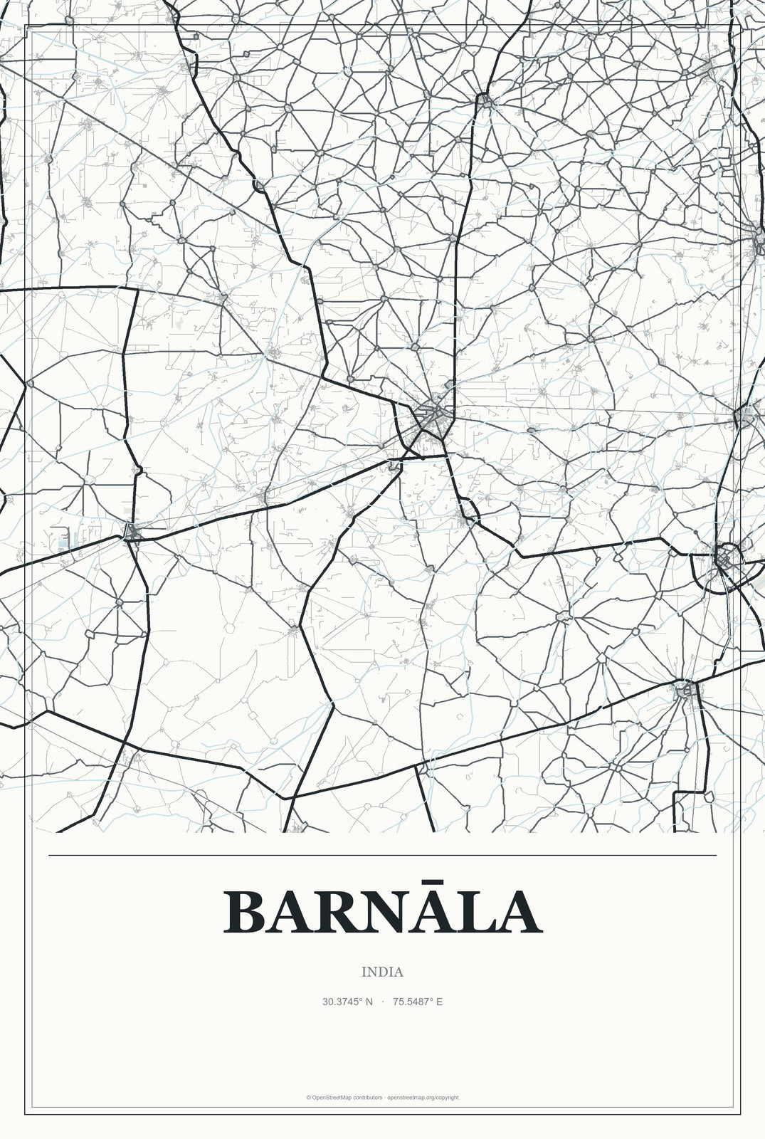 Barnāla, India City Map Aluminum Sign in Gallery Air style