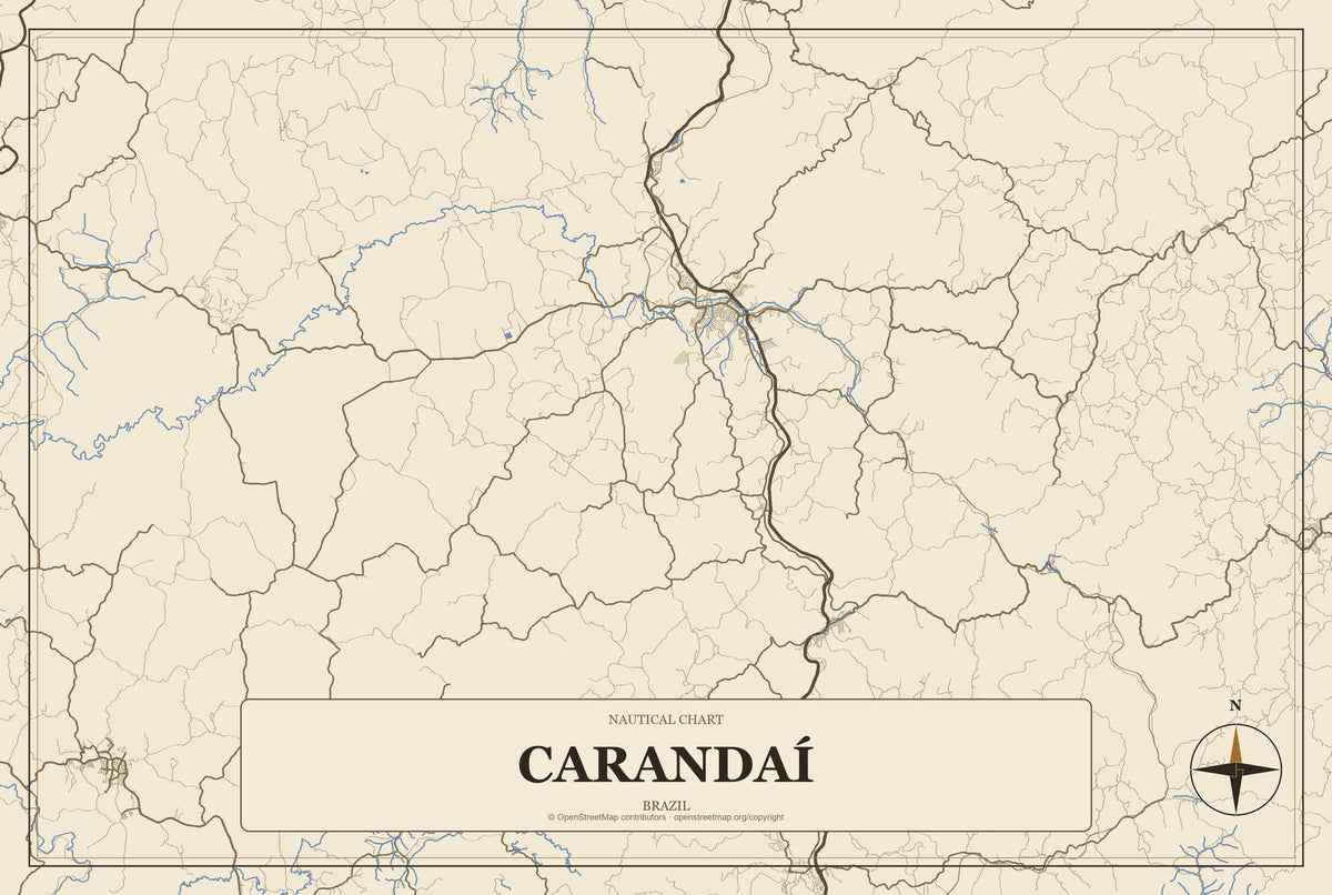 Carandaí, Brazil City Map Aluminum Sign in Heritage Nautical style