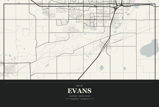 Evans, Colorado City Map Aluminum Sign in Museum Plaque style