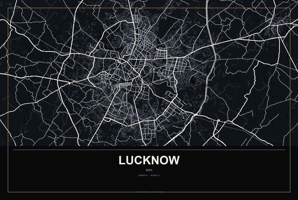 Lucknow, India City Map Aluminum Sign in Metropolitan Noir style
