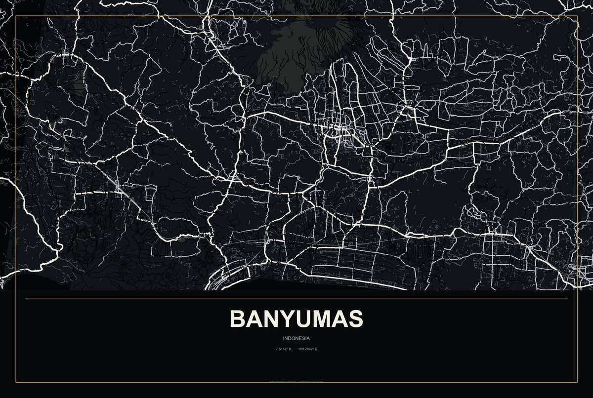Banyumas, Indonesia City Map Aluminum Sign in Metropolitan Noir style