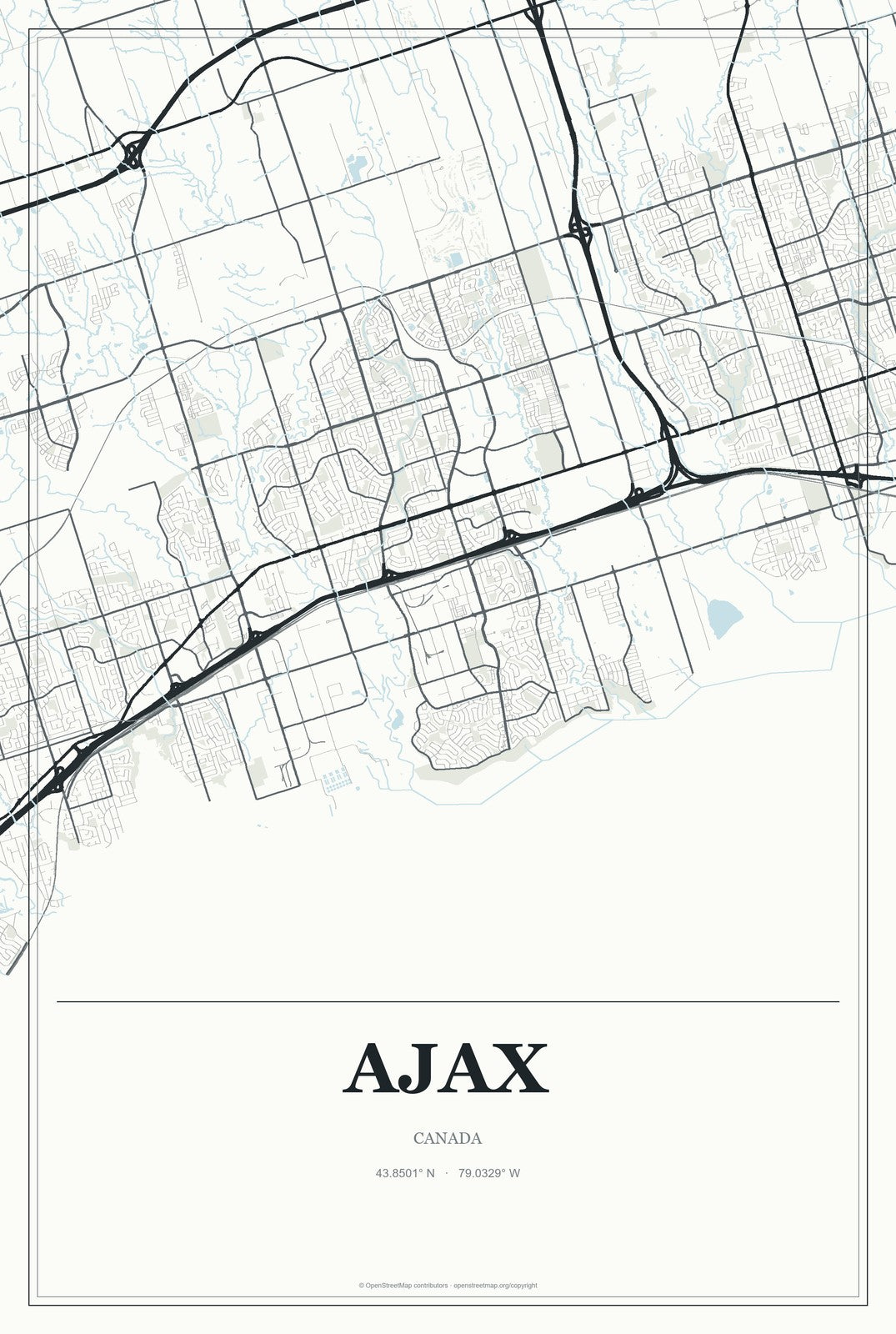 Ajax, Canada City Map Aluminum Sign in Gallery Air style
