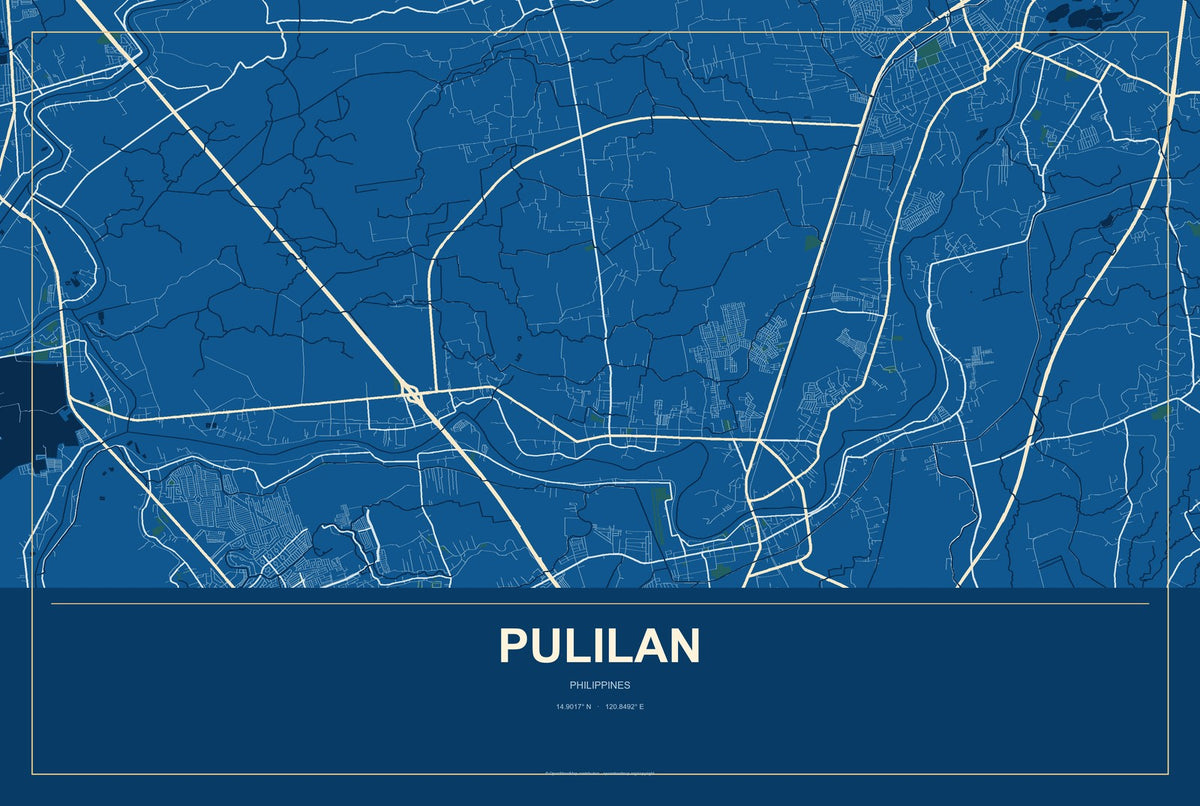 Pulilan, Philippines City Map Aluminum Sign in Harbor Cobalt style