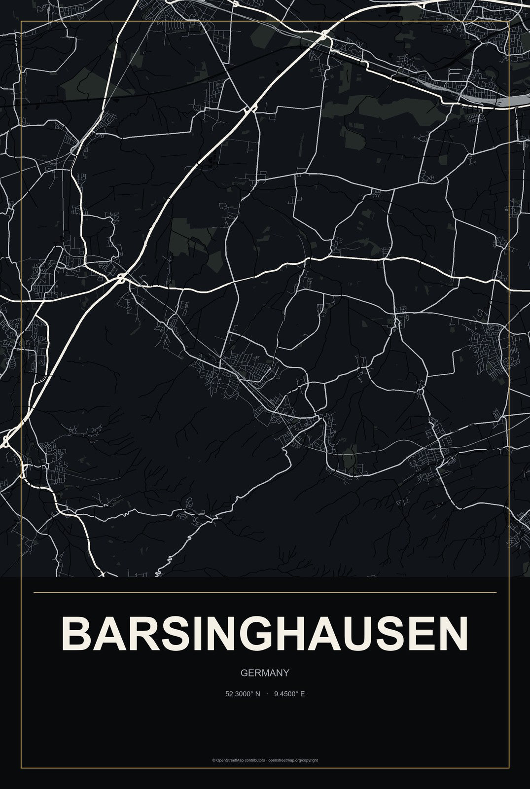 Barsinghausen, Germany City Map Aluminum Sign in Metropolitan Noir style