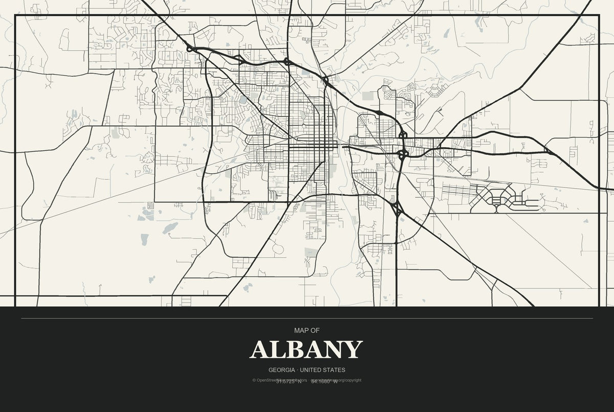 Albany, Georgia City Map Aluminum Sign in Museum Plaque style
