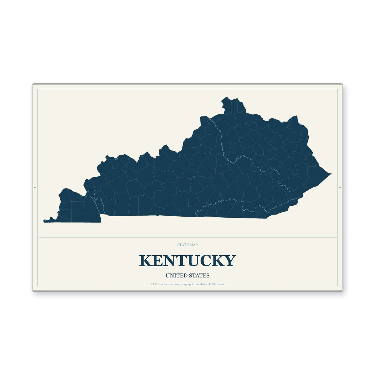 Kentucky state map aluminum sign in Coastal Cutout style