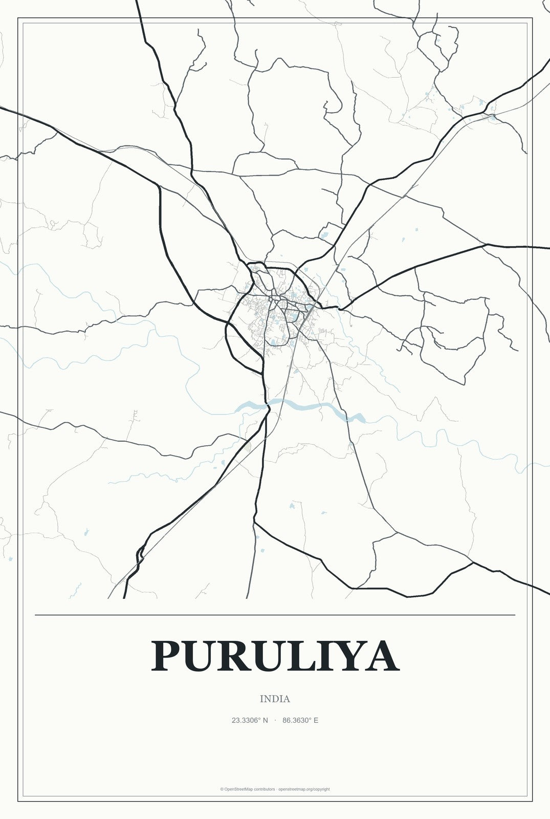 Puruliya, India City Map Aluminum Sign in Gallery Air style