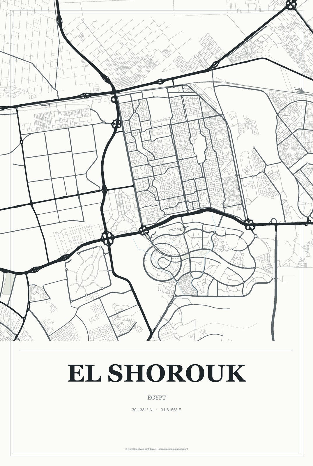 El Shorouk, Egypt City Map Aluminum Sign in Gallery Air style