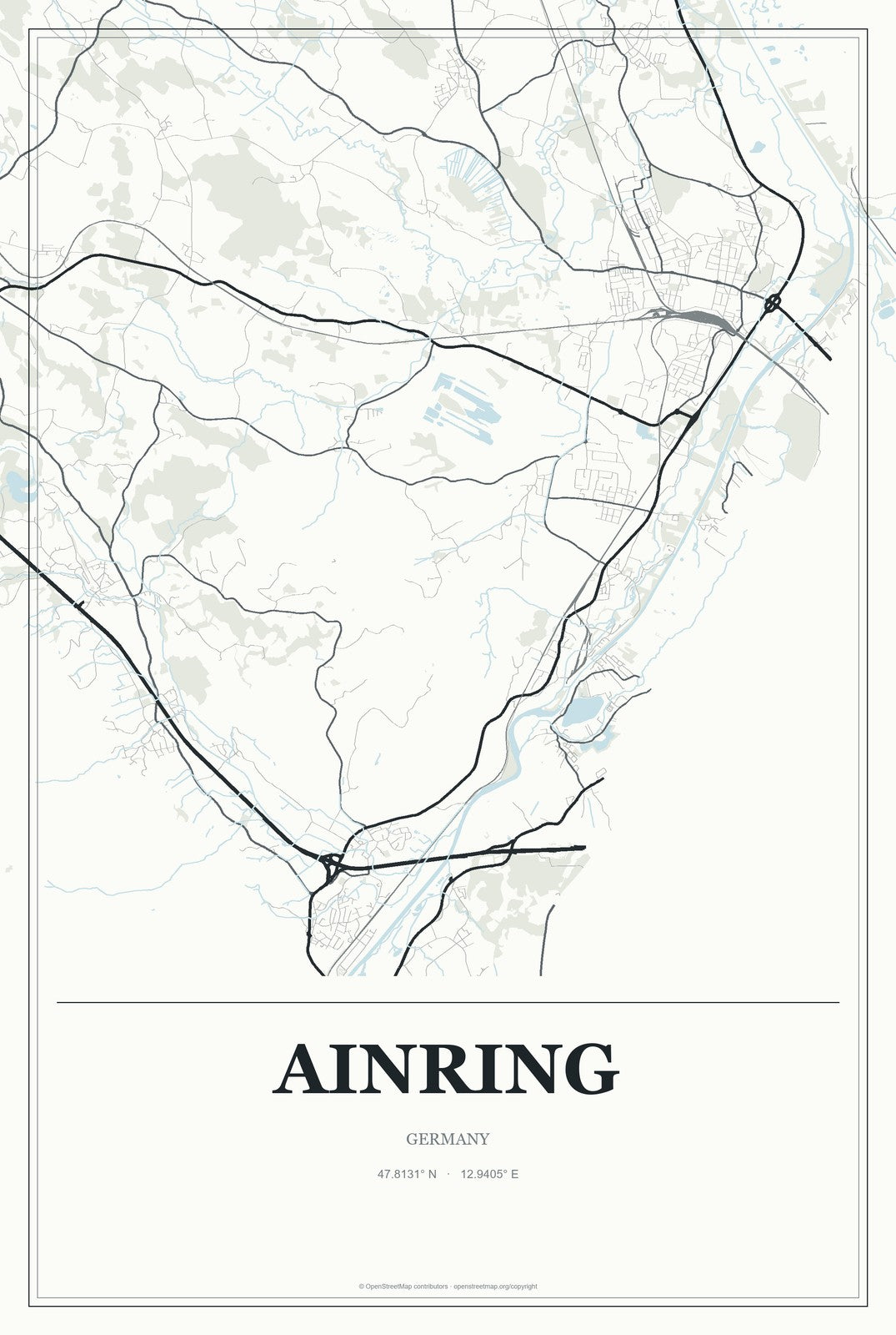 Ainring, Germany City Map Aluminum Sign in Gallery Air style