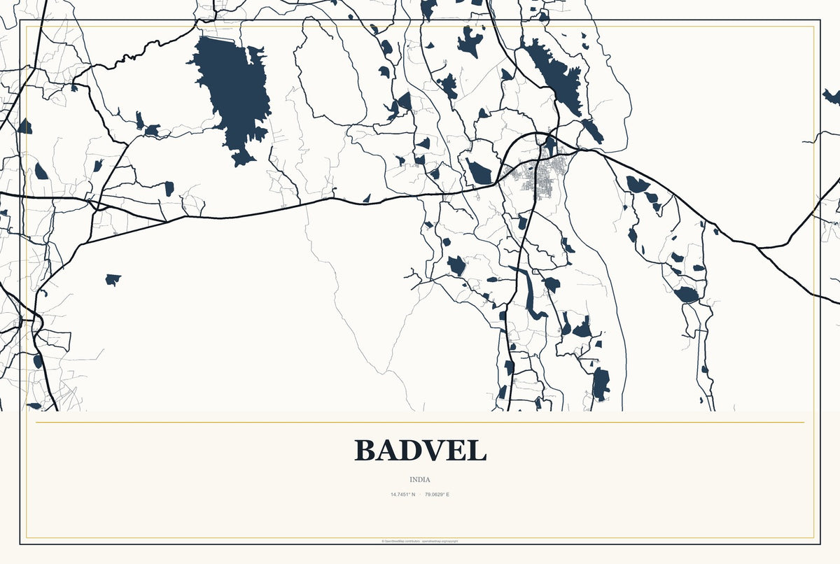 Badvel, India City Map Aluminum Sign in Citrine Modern style