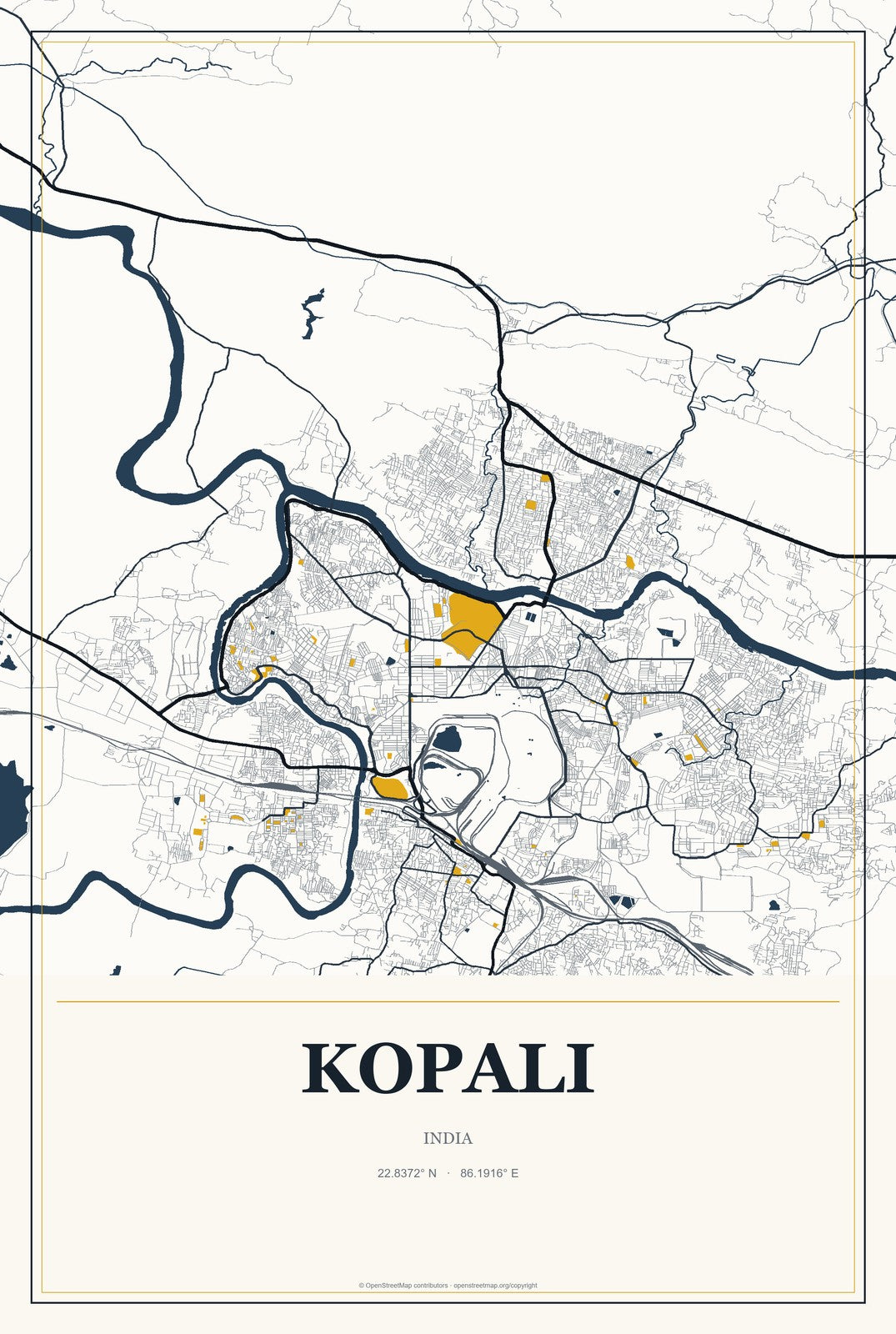 Kopali, India City Map Aluminum Sign in Citrine Modern style