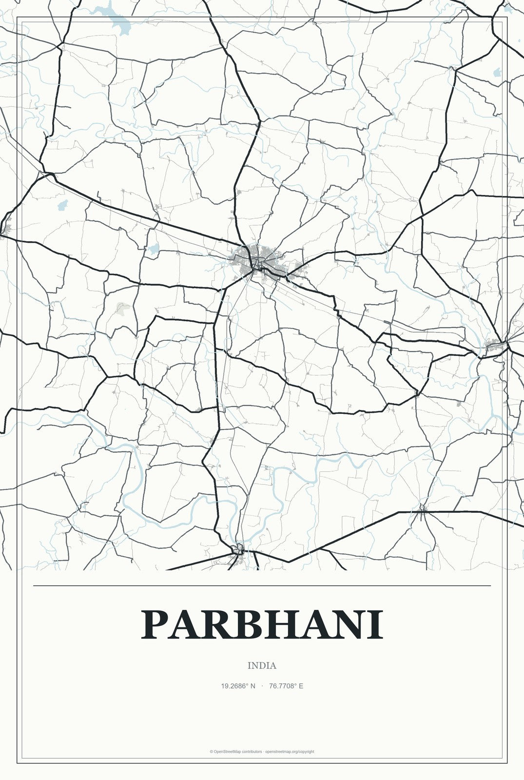 Parbhani, India City Map Aluminum Sign in Gallery Air style