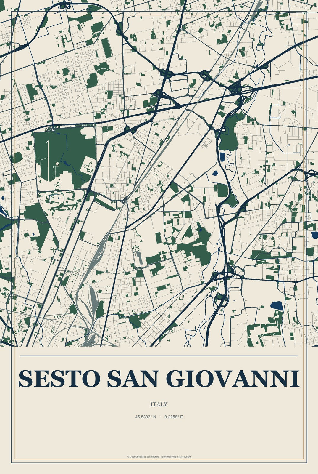 Sesto San Giovanni, Italy City Map Aluminum Sign in Coastal Cutout style