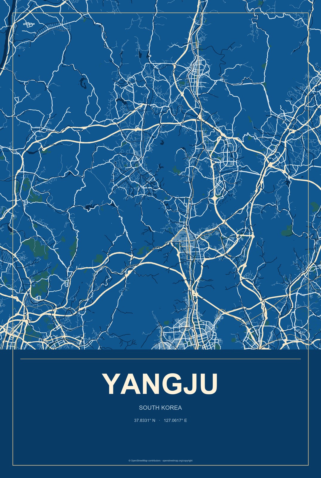 Yangju, South Korea City Map Aluminum Sign in Harbor Cobalt style