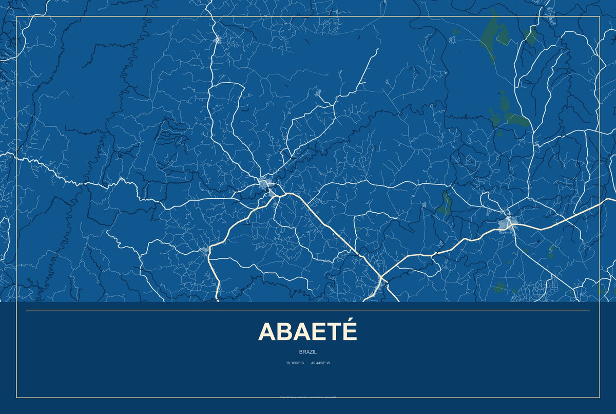 Abaeté, Brazil City Map Aluminum Sign in Harbor Cobalt style