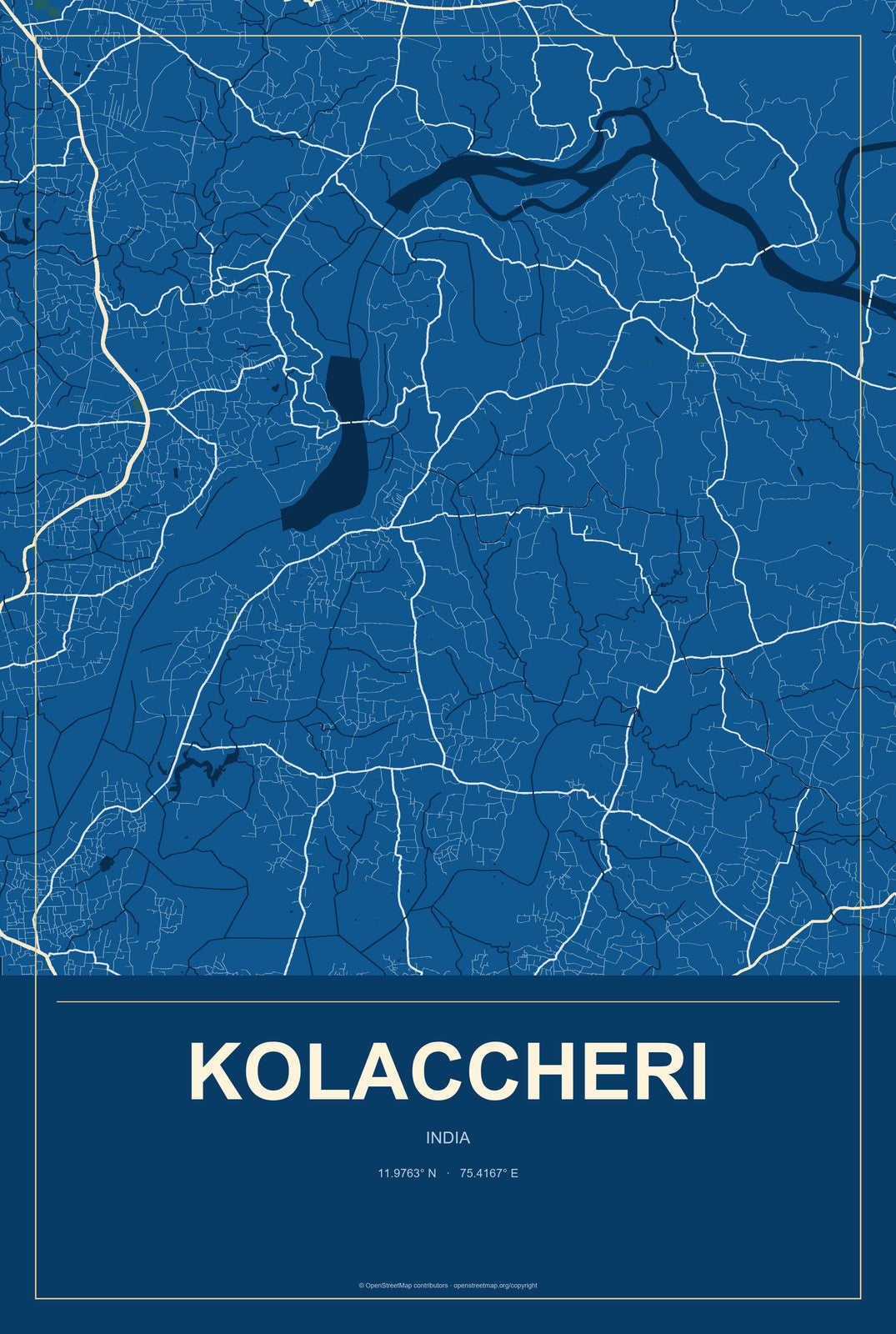 Kolaccheri, India City Map Aluminum Sign in Harbor Cobalt style