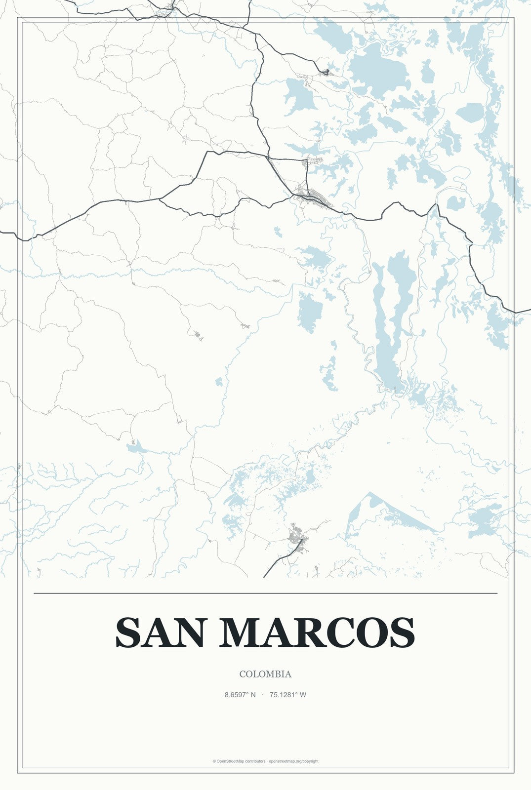 San Marcos, Colombia City Map Aluminum Sign in Gallery Air style