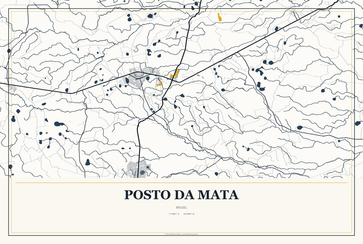 Posto da Mata, Brazil City Map Aluminum Sign in Citrine Modern style