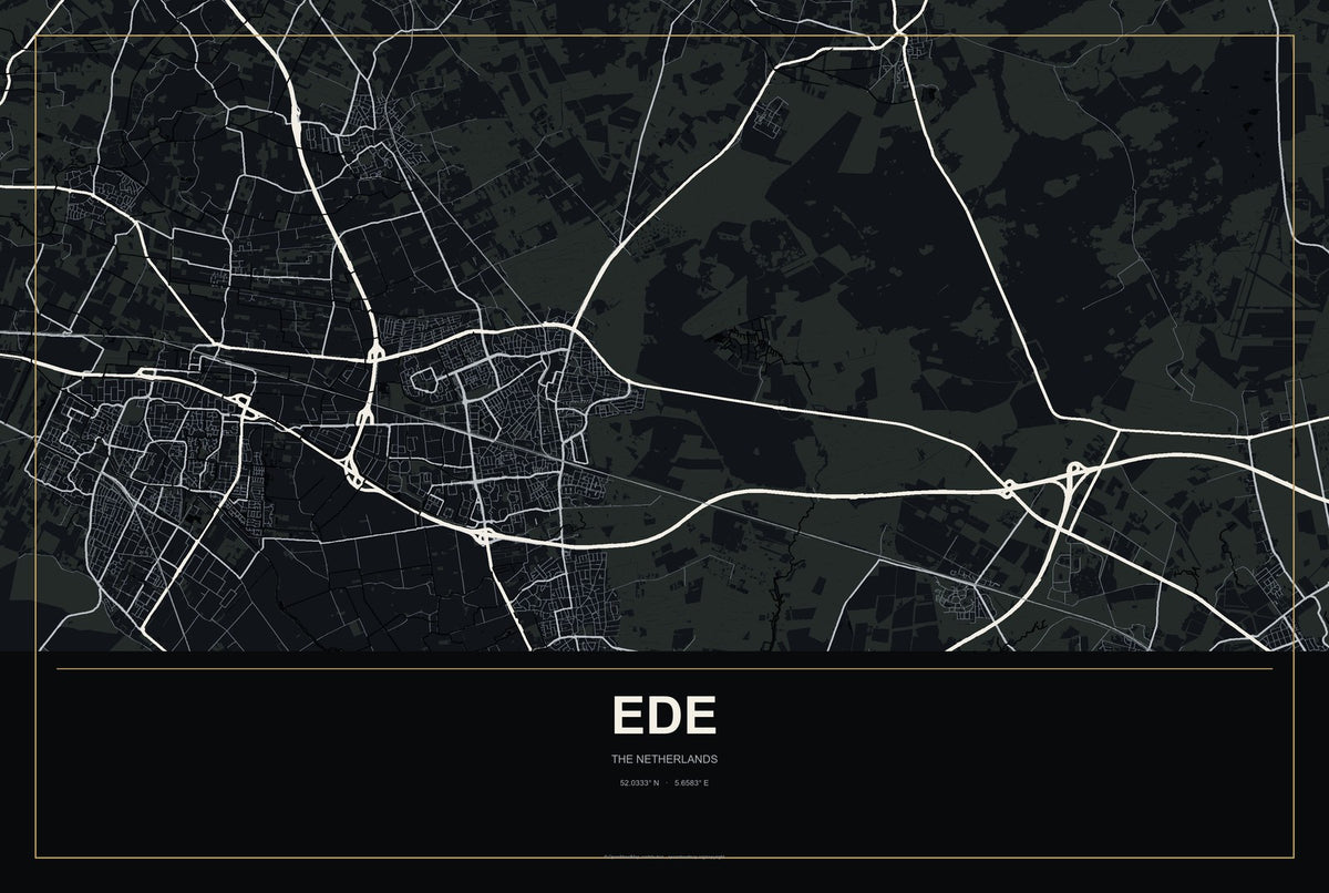 Ede, The Netherlands City Map Aluminum Sign in Metropolitan Noir style