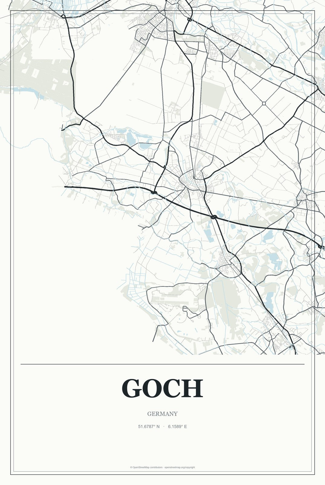Goch, Germany City Map Aluminum Sign in Gallery Air style