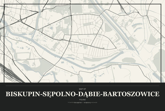 Biskupin-Sępolno-Dąbie-Bartoszowice, Poland City Map Aluminum Sign in Museum Plaque style