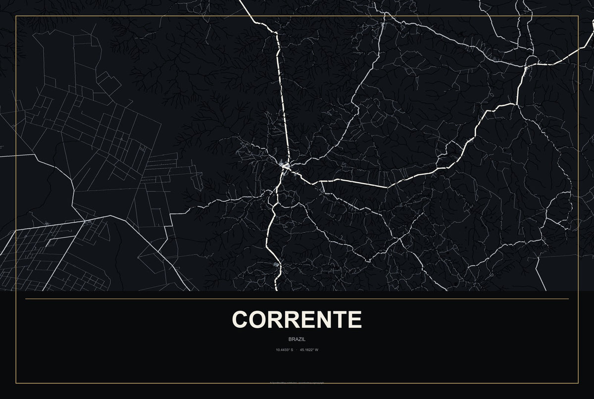 Corrente, Brazil City Map Aluminum Sign in Metropolitan Noir style