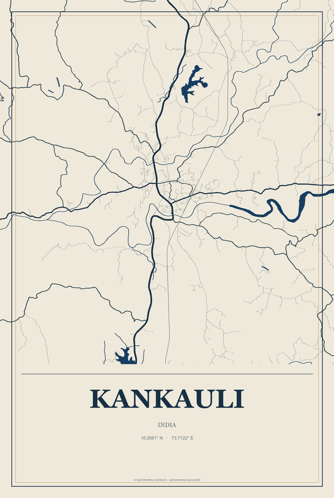 Kankauli, India City Map Aluminum Sign in Coastal Cutout style