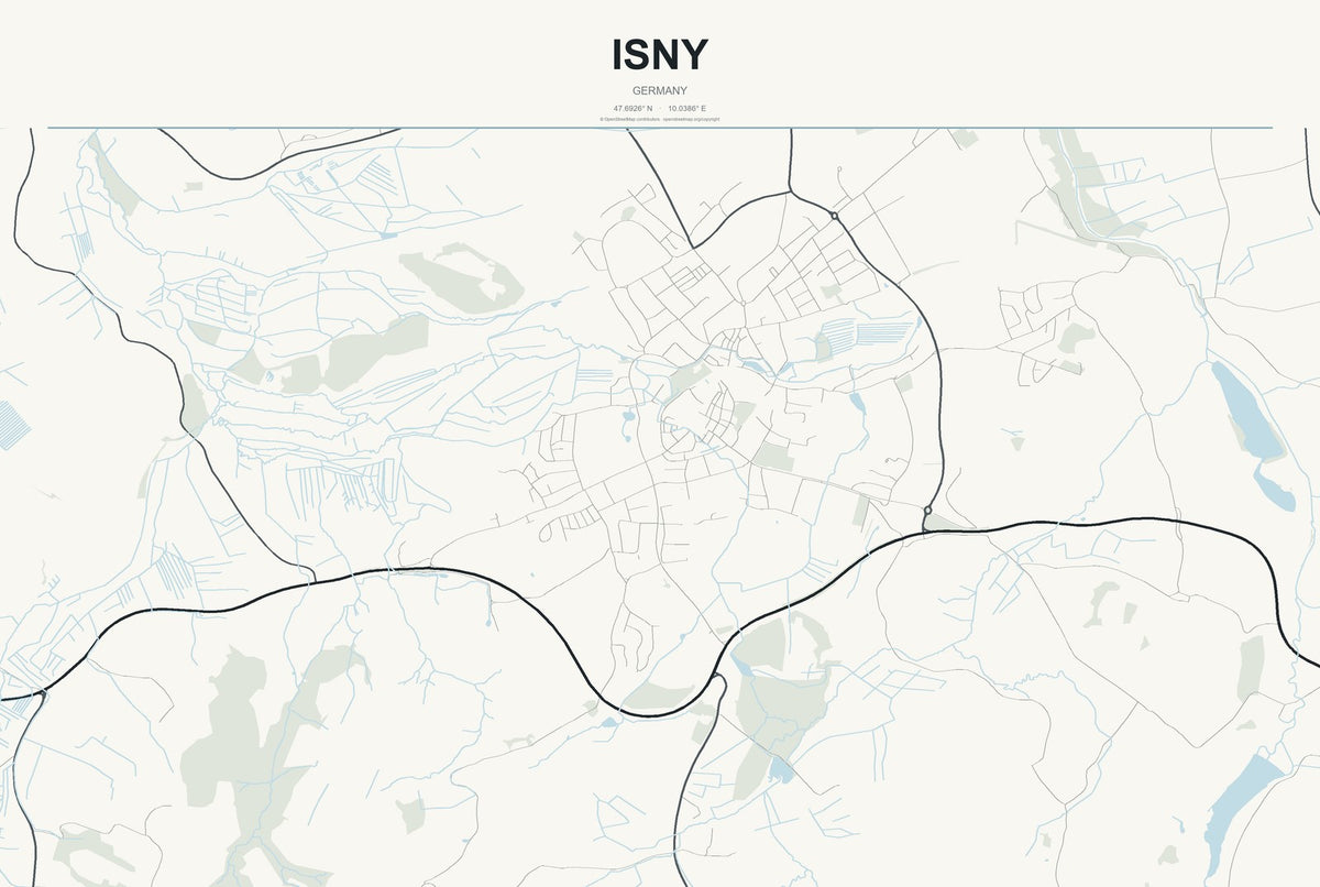 Isny, Germany City Map Aluminum Sign in Headline Atlas style