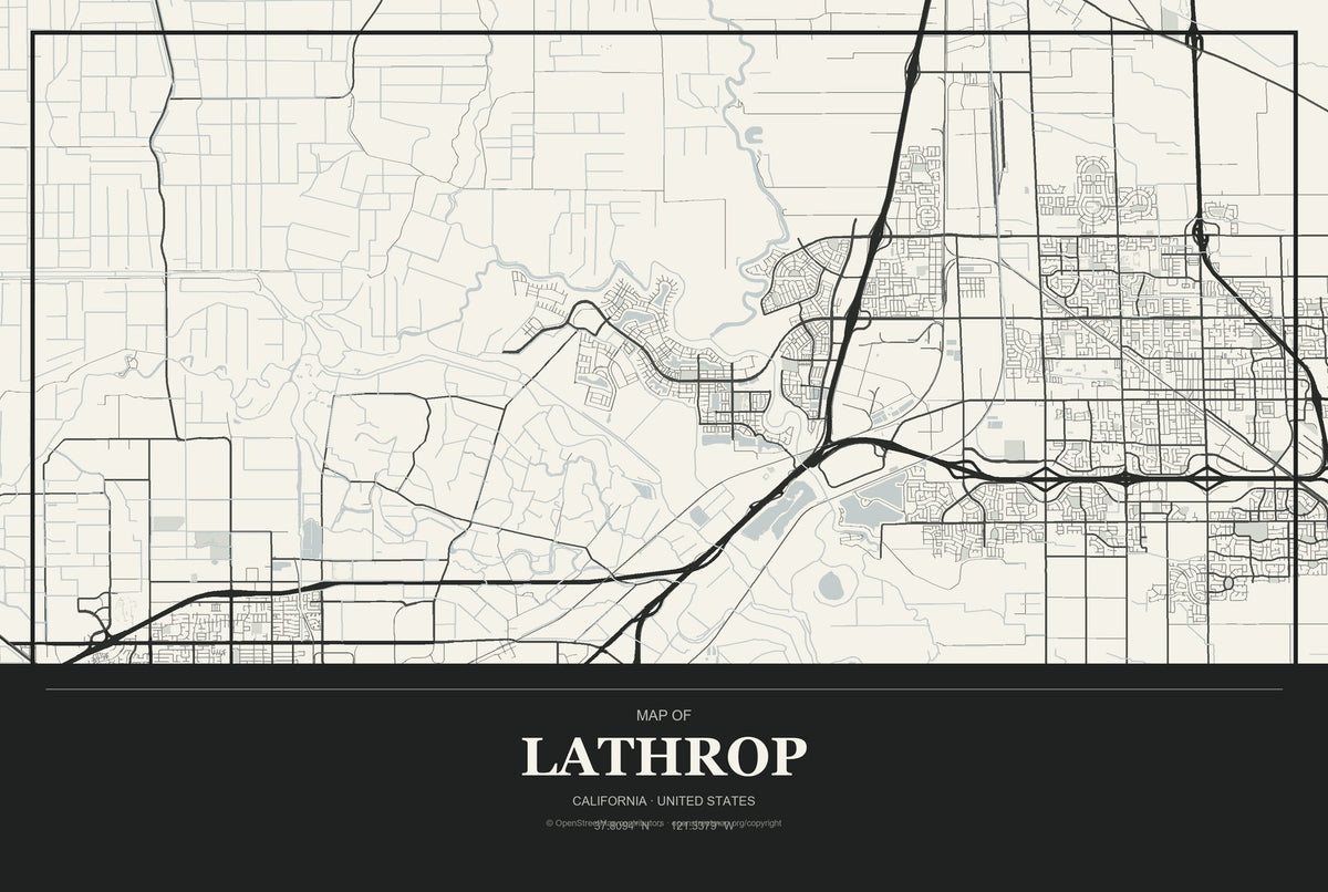 Lathrop, California City Map Aluminum Sign in Museum Plaque style