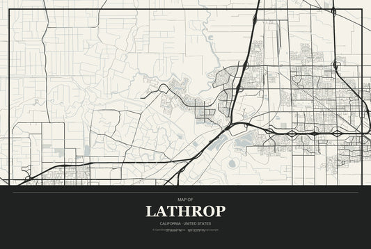 Lathrop, California City Map Aluminum Sign in Museum Plaque style