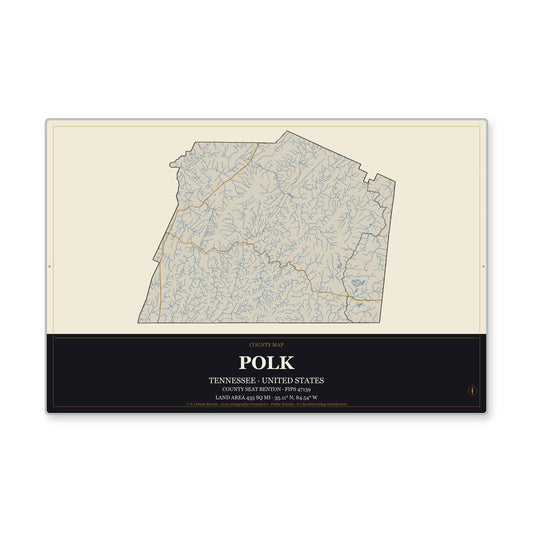 Polk County, Tennessee Map Aluminum Sign in Museum Plaque style