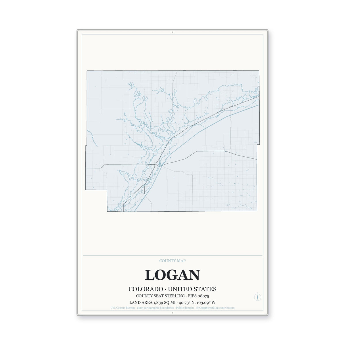 Logan County, Colorado Map Aluminum Sign in Gallery Air style